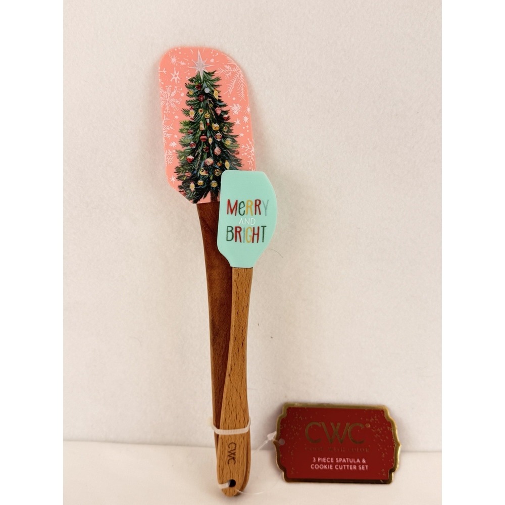 Cook With Color CWC Christmas Spatula Set Merry & Bright Tree Wood Handle